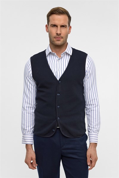 Lacivert Regular Kapitone V Yaka Örme Yelek