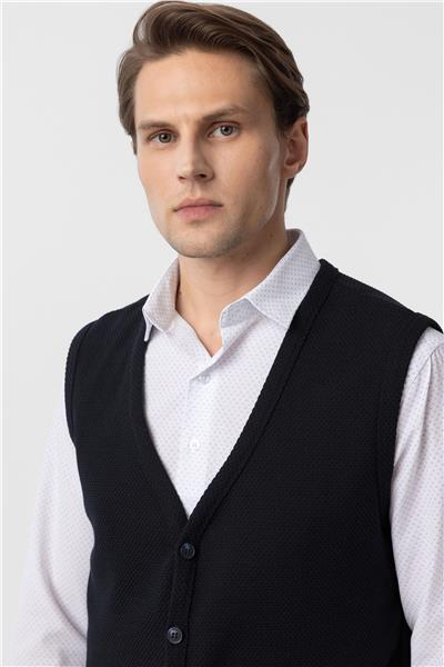 Lacivert Regular Kapitone V Yaka Yelek