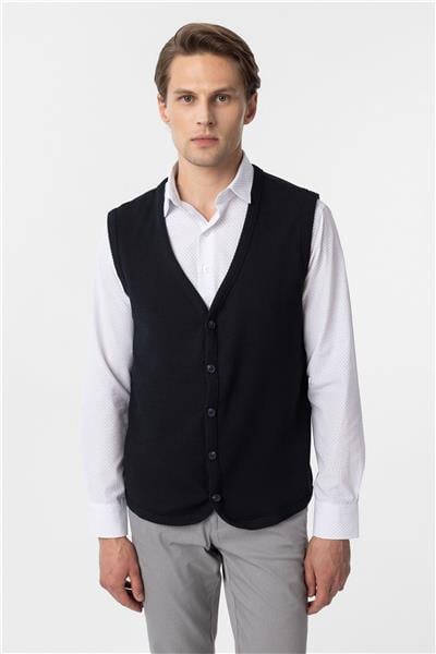 Lacivert Regular Kapitone V Yaka Yelek