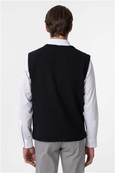 Lacivert Regular Kapitone V Yaka Yelek