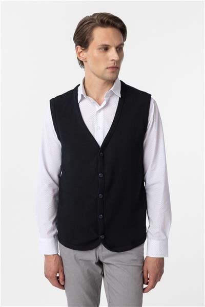 Lacivert Regular Kapitone V Yaka Yelek