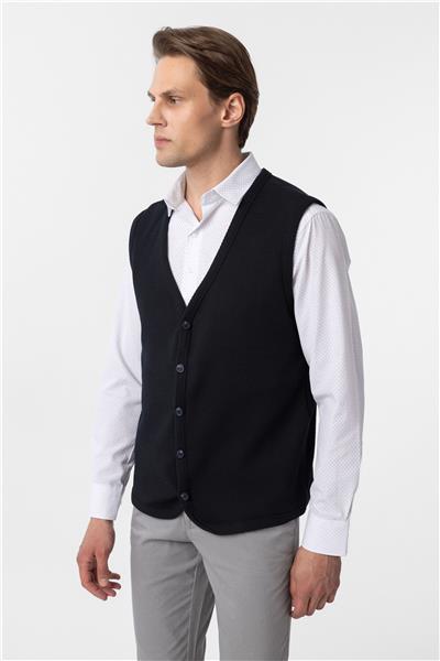 Lacivert Regular Kapitone V Yaka Yelek