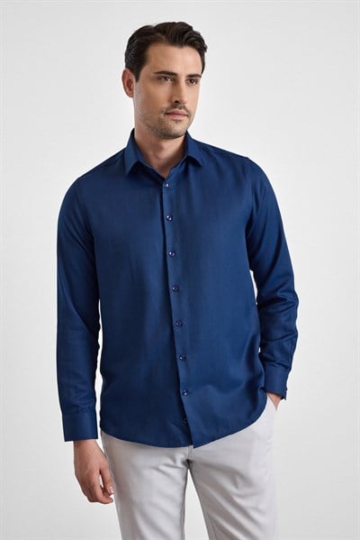 Lacivert Regular Klasik Yaka Casual Gömlek