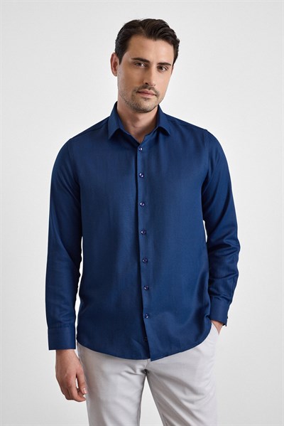 Lacivert Regular Klasik Yaka Casual Gömlek