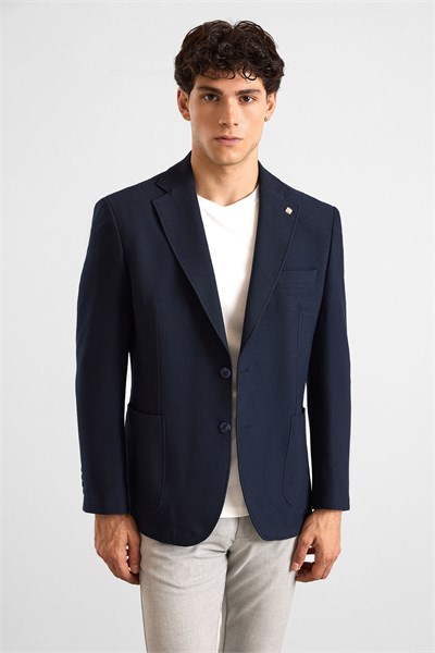 Lacivert Regular Mono Yaka Torba Cep 4 Drop Spor Ceket