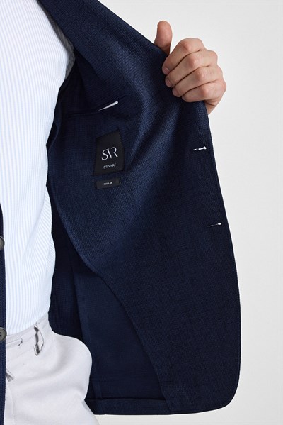 Lacivert Regular Mono Yaka Torba Cep 6 Drop Klasik Ceket