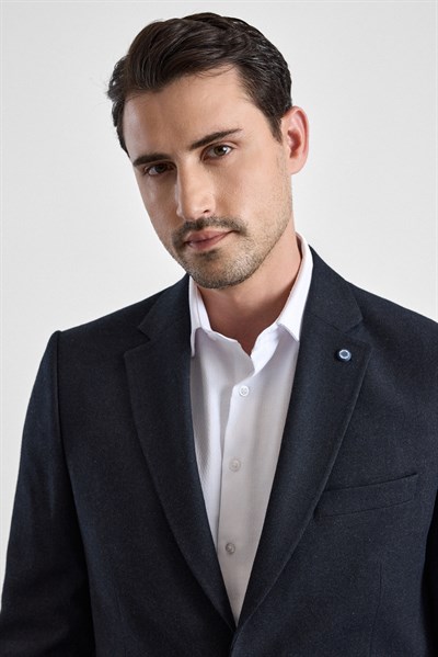 Lacivert Regular Mono Yaka Torba Cep 6 Drop Klasik Ceket