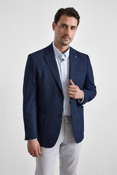 Lacivert Regular Mono Yaka Torba Cep 6 Drop Klasik Ceket