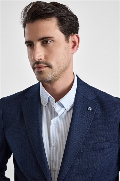 Lacivert Regular Mono Yaka Torba Cep 6 Drop Klasik Ceket