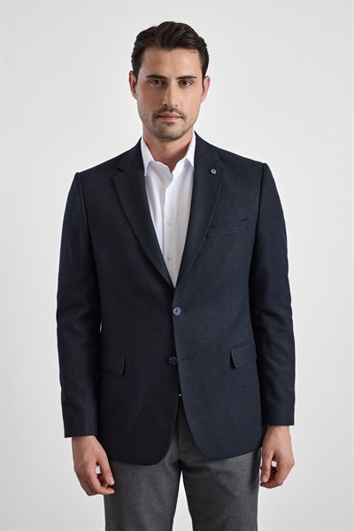 Lacivert Regular Mono Yaka Torba Cep 6 Drop Klasik Ceket