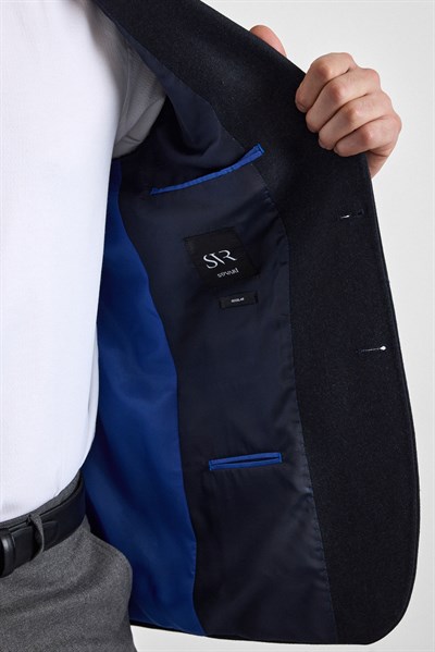 Lacivert Regular Mono Yaka Torba Cep 6 Drop Klasik Ceket