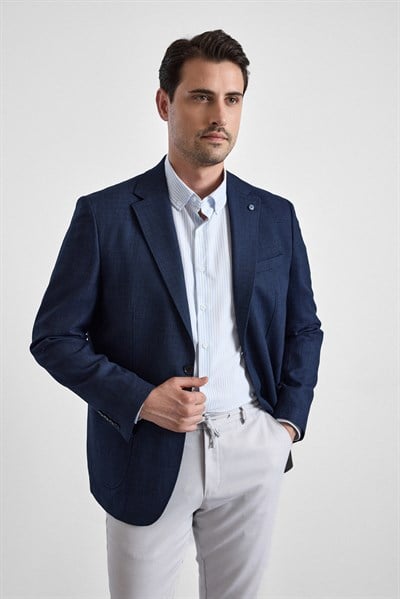 Lacivert Regular Mono Yaka Torba Cep 6 Drop Klasik Ceket