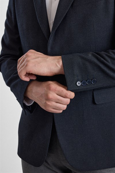 Lacivert Regular Mono Yaka Torba Cep 6 Drop Klasik Ceket