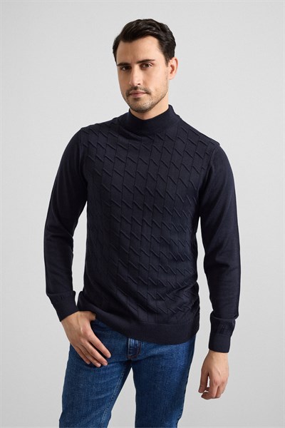 Lacivert Regular Yarım Balıkçı Yaka Kazak