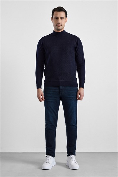 Lacivert Regular Yarım Balıkçı Yaka Kazak