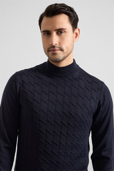 Lacivert Regular Yarım Balıkçı Yaka Kazak