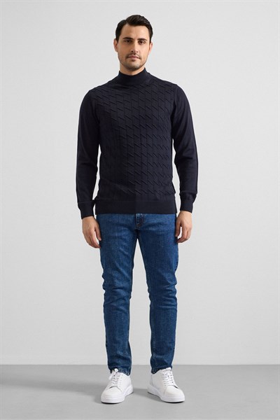 Lacivert Regular Yarım Balıkçı Yaka Kazak