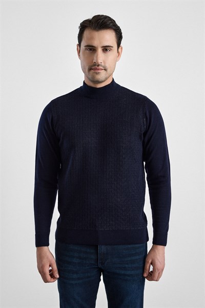 Lacivert Regular Yarım Balıkçı Yaka Kazak