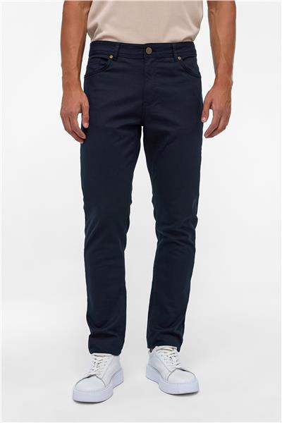 Lacivert Slim 5 Cep Kalıp Armürlü Kanvas Pantolon