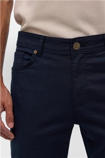 Lacivert Slim 5 Cep Kalıp Armürlü Kanvas Pantolon