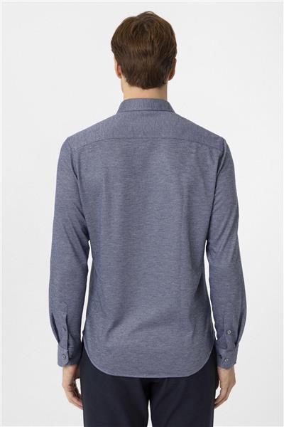 Lacivert Slim Fit Armürlü Düğmeli Yaka Gömlek