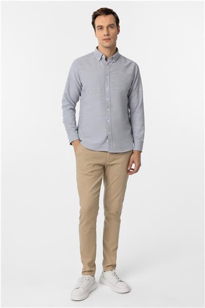 Lacivert Slim Fit Armürlü Düğmeli Yaka Gömlek