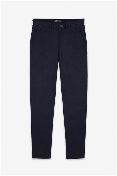 Lacivert Slim Armürlü Kanvas Casual Pantolon
