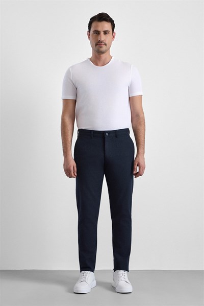 Lacivert Slim Armürlü Kanvas Casual Pantolon