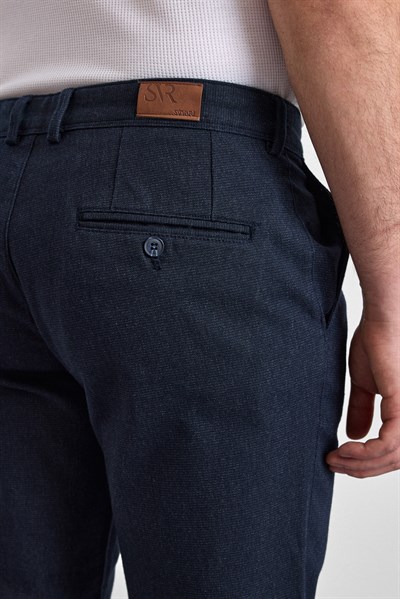 Lacivert Slim Armürlü Kanvas Casual Pantolon