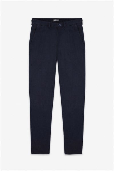 Lacivert Slim Armürlü Kanvas Casual Pantolon