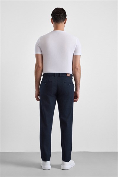 Lacivert Slim Armürlü Kanvas Casual Pantolon