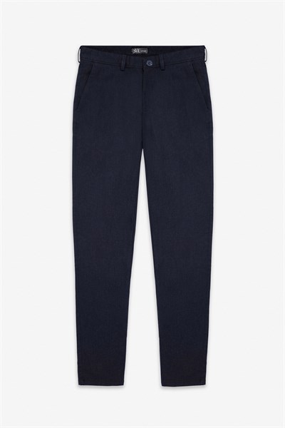 Lacivert Slim Armürlü Kanvas Casual Pantolon