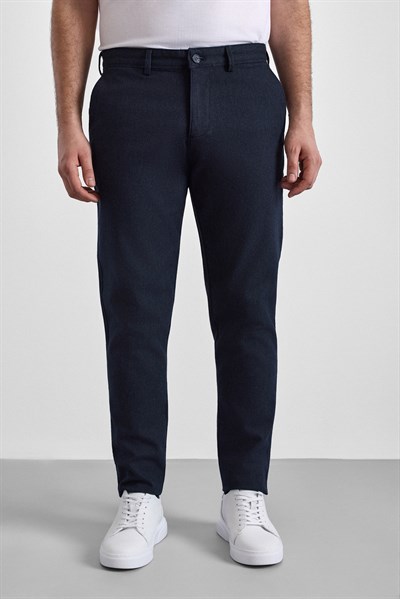 Lacivert Slim Armürlü Kanvas Casual Pantolon