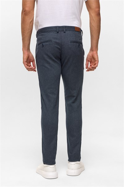 Lacivert Slim Armürlü Kanvas Pantolon
