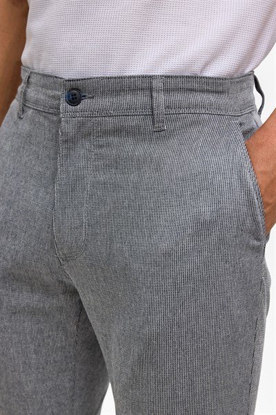 Lacivert Slim Armürlü Kanvas Pantolon