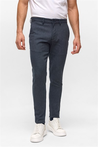Lacivert Slim Armürlü Kanvas Pantolon
