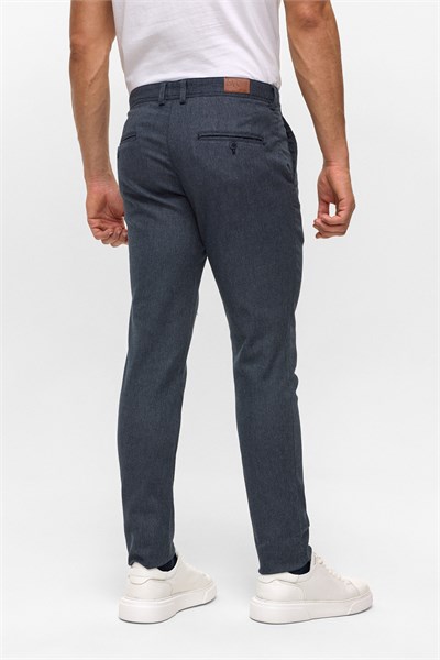 Lacivert Slim Armürlü Kanvas Pantolon
