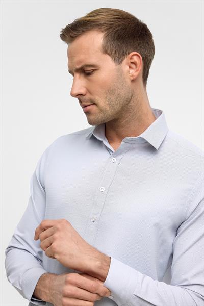 Lacivert Uzun Kollu Slim Armürlü Klasik Yaka Gömlek