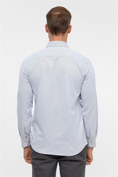 Lacivert Uzun Kollu Slim Armürlü Klasik Yaka Gömlek