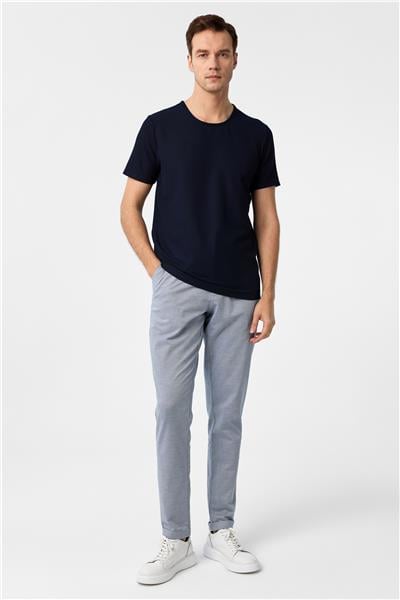 Lacivert Slim Fit Armürlü Bisiklet Yaka Tişört