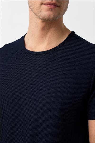 Lacivert Slim Fit Armürlü Bisiklet Yaka Tişört