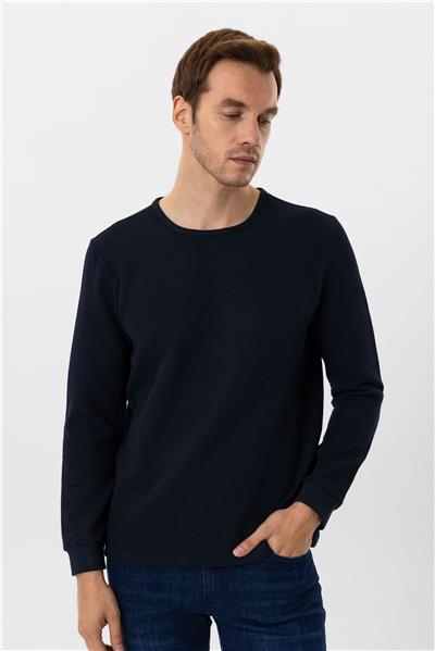 Lacivert Slim Fit Armürlü Bisiklet Yaka Triko Kazak