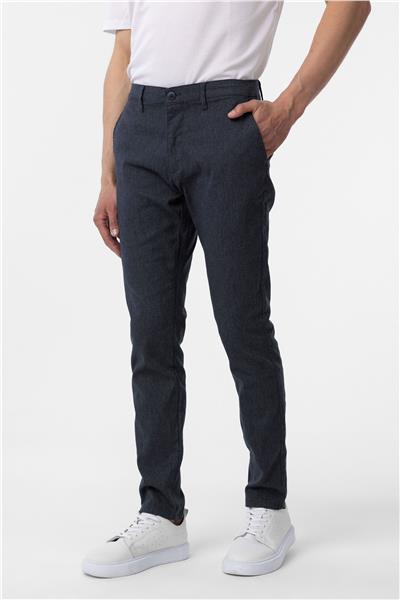 Lacivert Slim Fit Armürlü Kanvas Pantolon