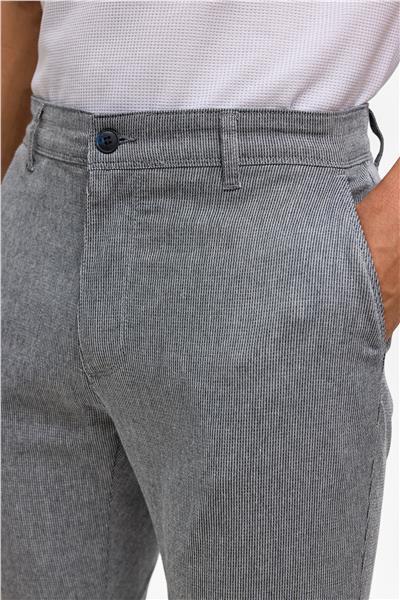 Lacivert Slim Armürlü Kanvas Pantolon