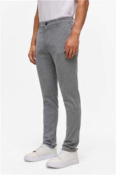 Lacivert Slim Armürlü Kanvas Pantolon