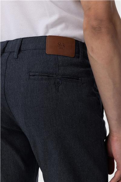 Lacivert Slim Fit Armürlü Kanvas Pantolon