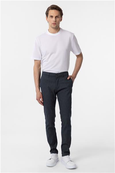 Lacivert Slim Fit Armürlü Kanvas Pantolon