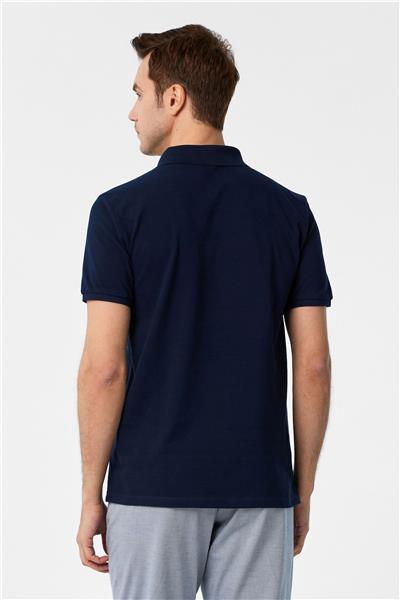 Lacivert Slim Fit Armürlü Polo Yaka Tişört