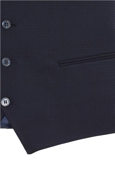 Lacivert Slim Fit Armürlü Sivri Yaka 6 Drop Yelekli Klasik Takım Elbise