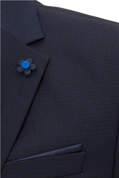 Lacivert Slim Fit Armürlü Sivri Yaka 6 Drop Yelekli Klasik Takım Elbise